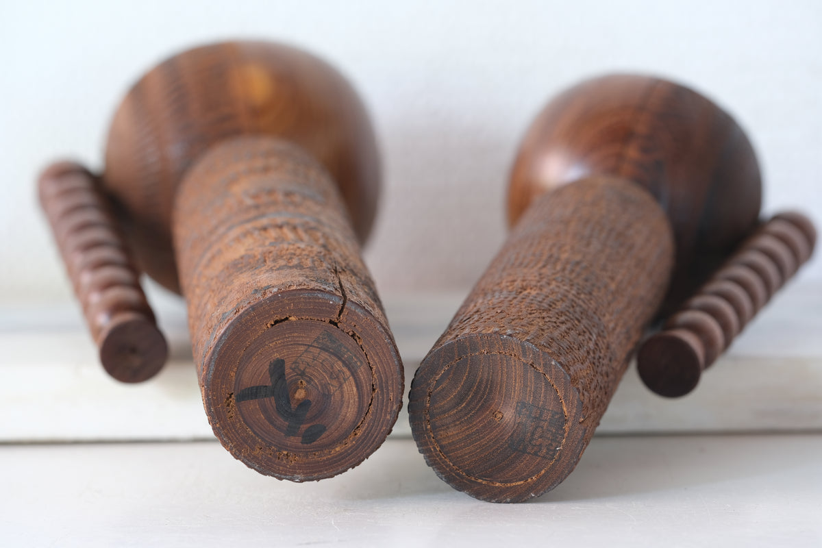 Set of Ponytail Kokeshi Art by Hideo Ishihara (1925-1999) | 22 cm and 28 cm