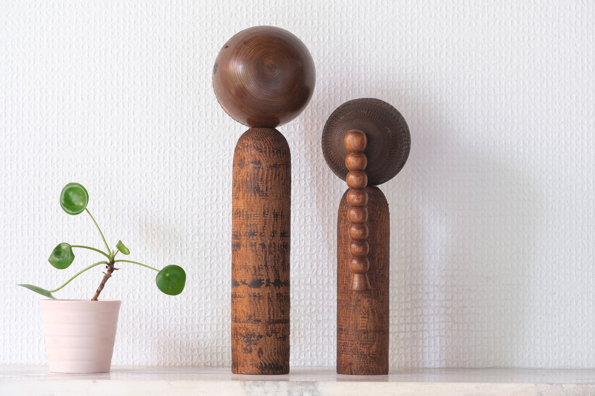 Set of Ponytail Kokeshi Art by Hideo Ishihara (1925-1999) | 22 cm and 28 cm