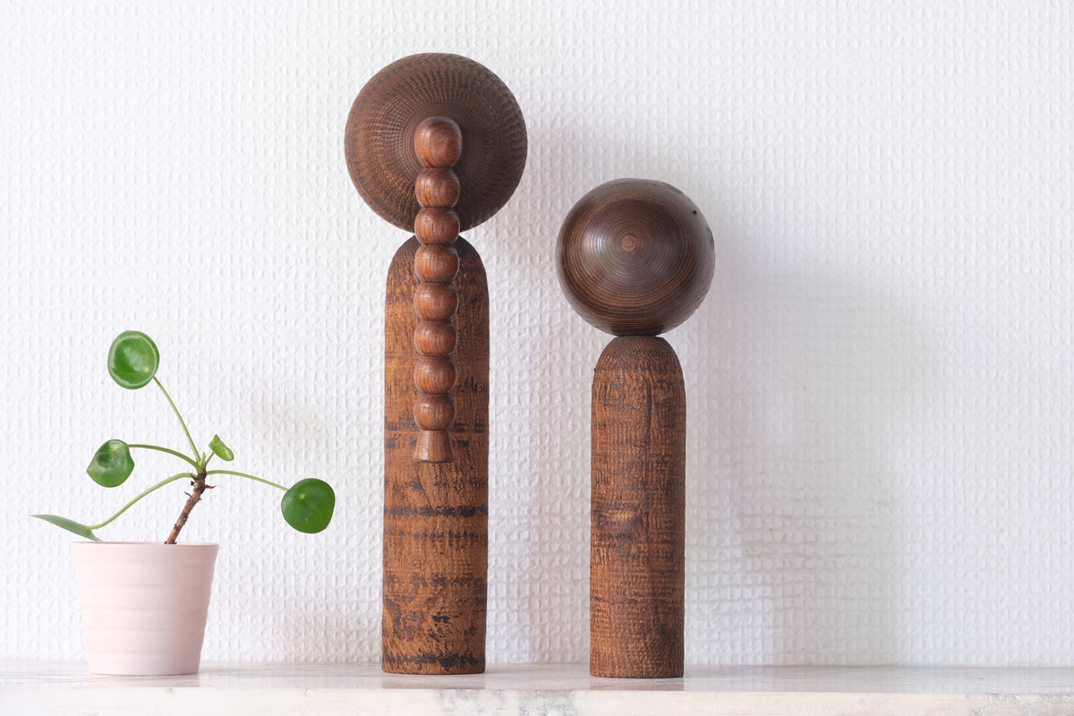 Set of Ponytail Kokeshi Art by Hideo Ishihara (1925-1999) | 22 cm and 28 cm