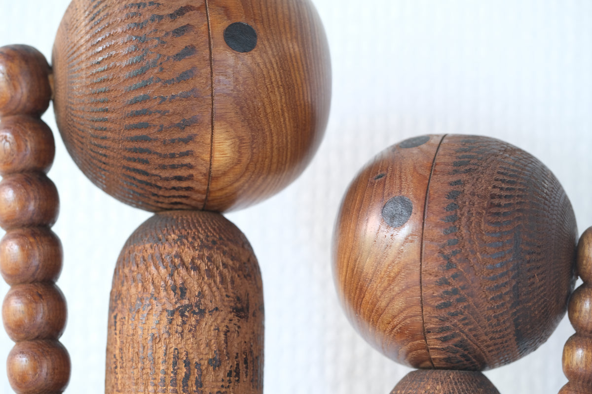 Set of Ponytail Kokeshi Art by Hideo Ishihara (1925-1999) | 22 cm and 28 cm