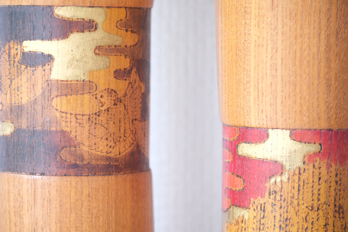 Kokeshi Art by Sansaku Sekiguchi 関口 三作 (1925-2018) | 65 cm and 67,5 cm
