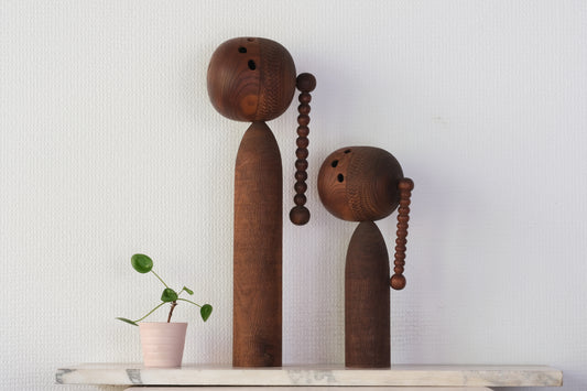 Set of Ponytail Kokeshi Art by Hideo Ishihara (1925-1999) | 26 cm and 43 cm