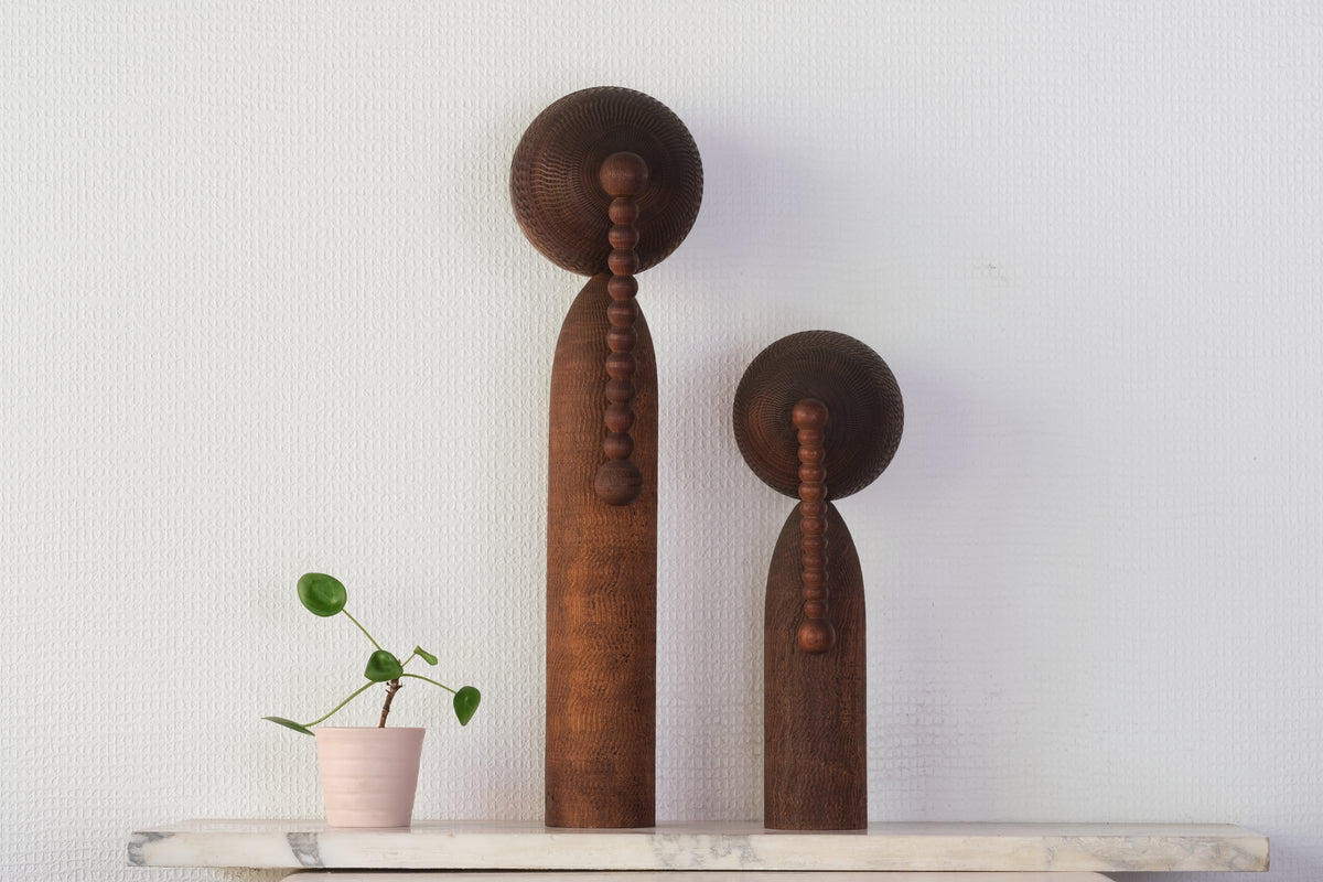 Set of Ponytail Kokeshi Art by Hideo Ishihara (1925-1999) | 26 cm and 43 cm