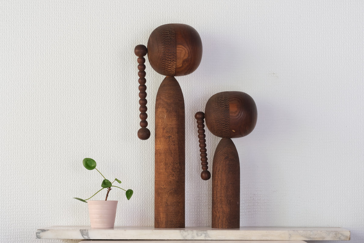 Set of Ponytail Kokeshi Art by Hideo Ishihara (1925-1999) | 26 cm and 43 cm