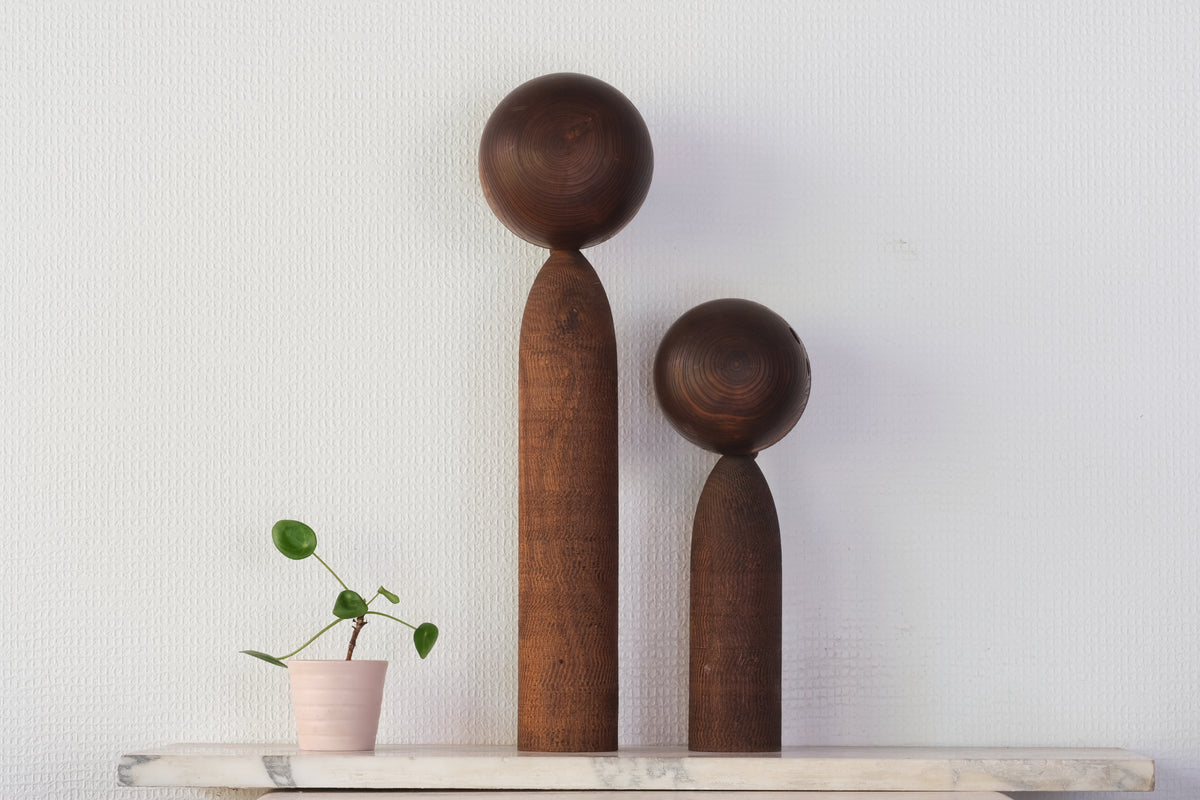 Set of Ponytail Kokeshi Art by Hideo Ishihara (1925-1999) | 26 cm and 43 cm