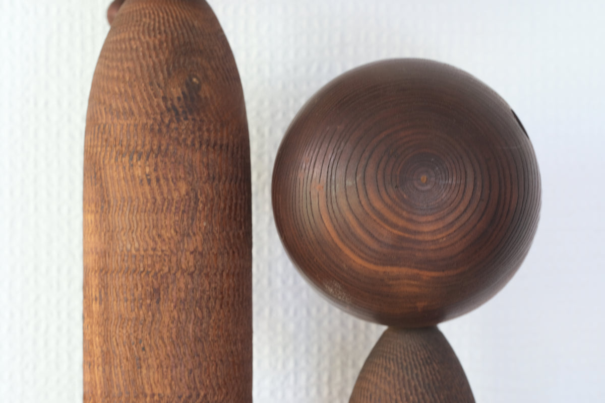 Set of Ponytail Kokeshi Art by Hideo Ishihara (1925-1999) | 26 cm and 43 cm