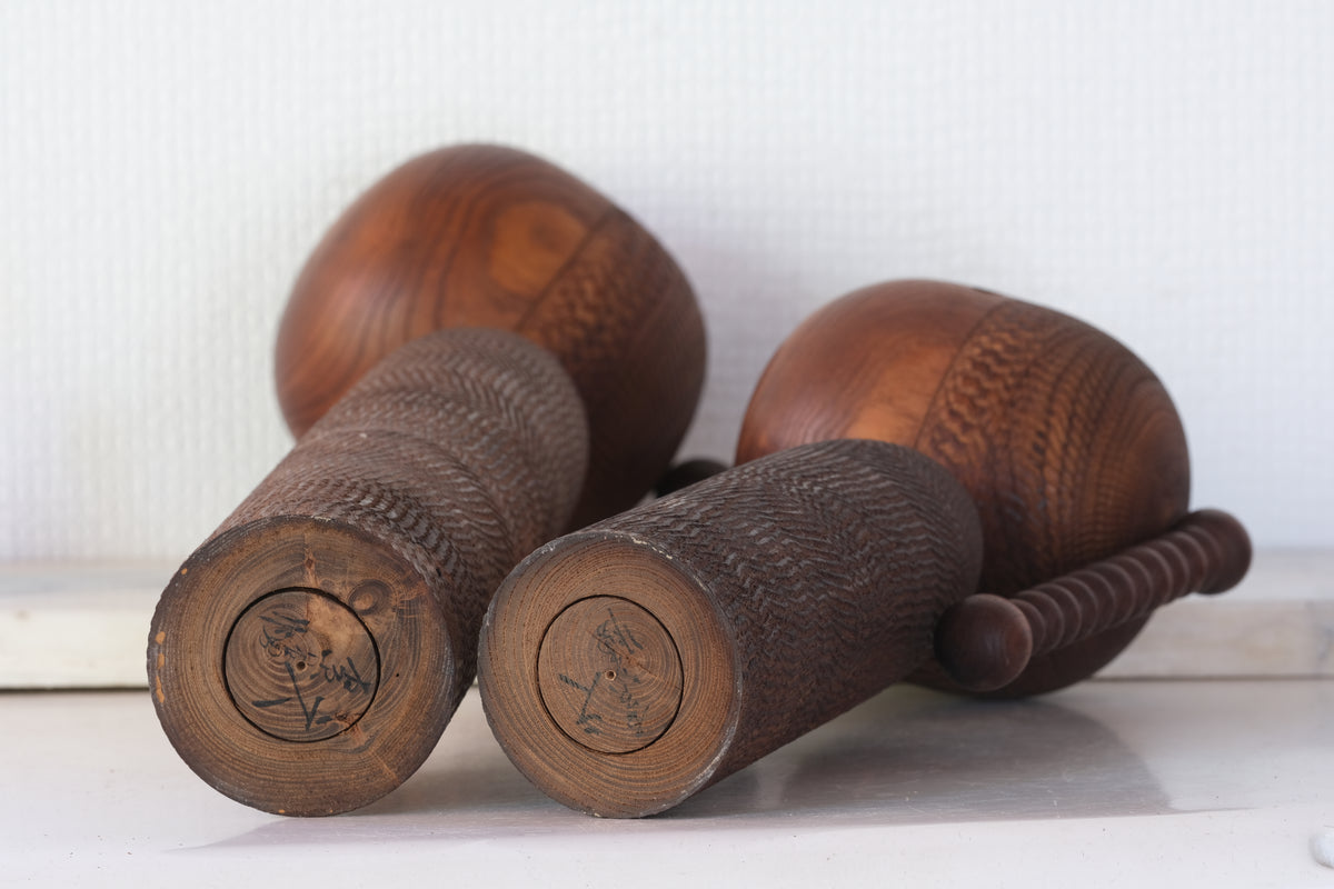 Set of Ponytail Kokeshi Art by Hideo Ishihara (1925-1999) | 26 cm and 43 cm