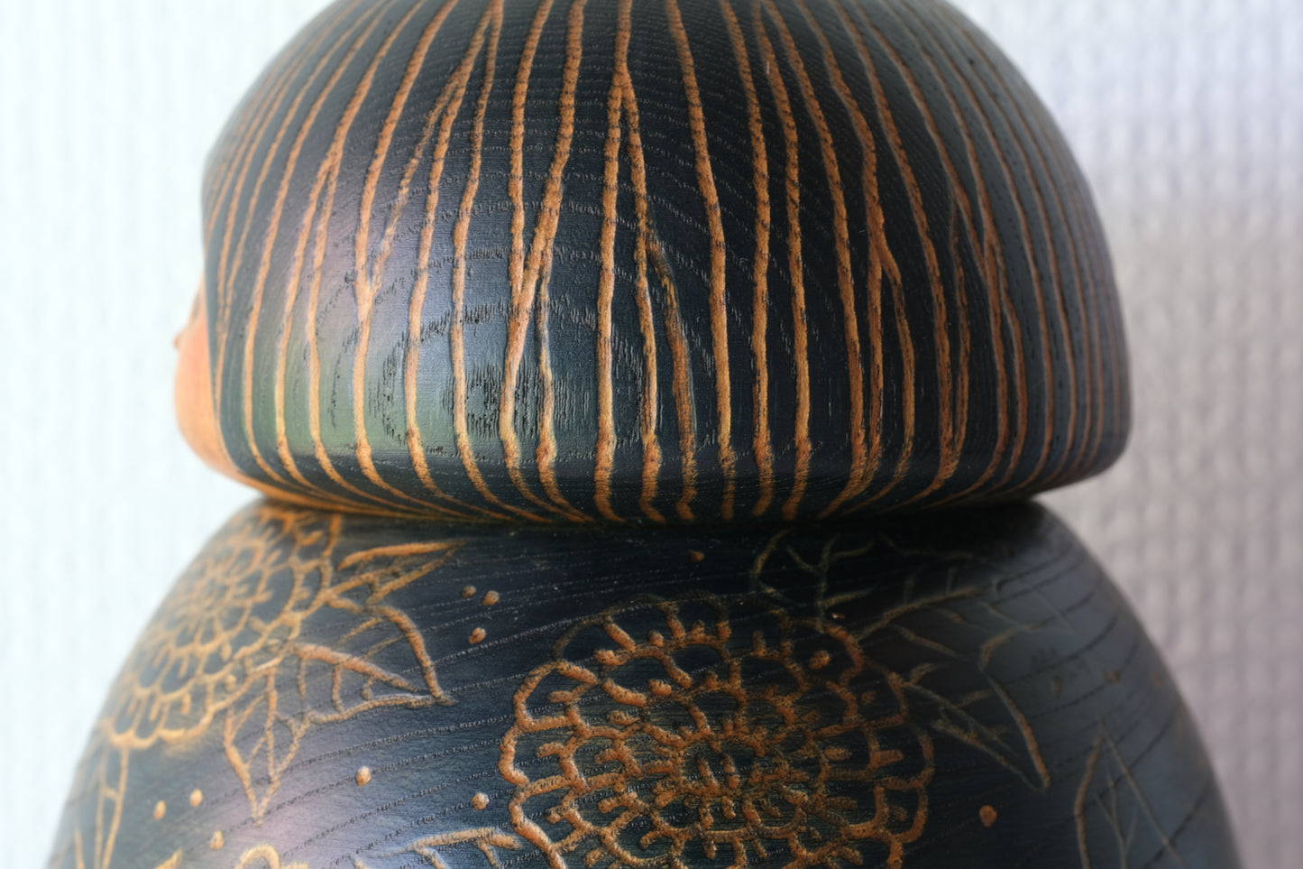 Kokeshi Art by Sansaku Sekiguchi 関口 三作 (1925-2018) with Hydrangea Flowers