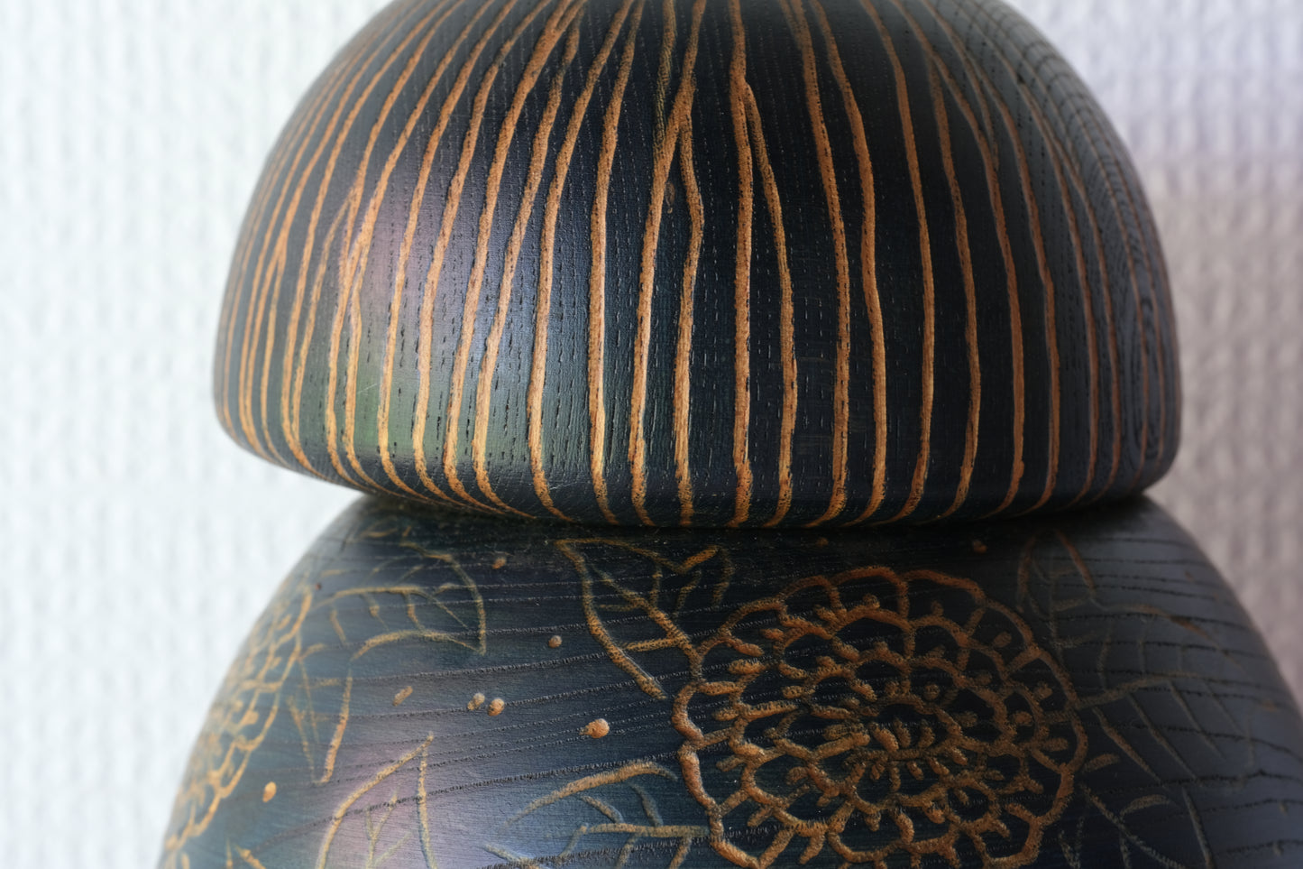 Kokeshi Art by Sansaku Sekiguchi 関口 三作 (1925-2018) with Hydrangea Flowers