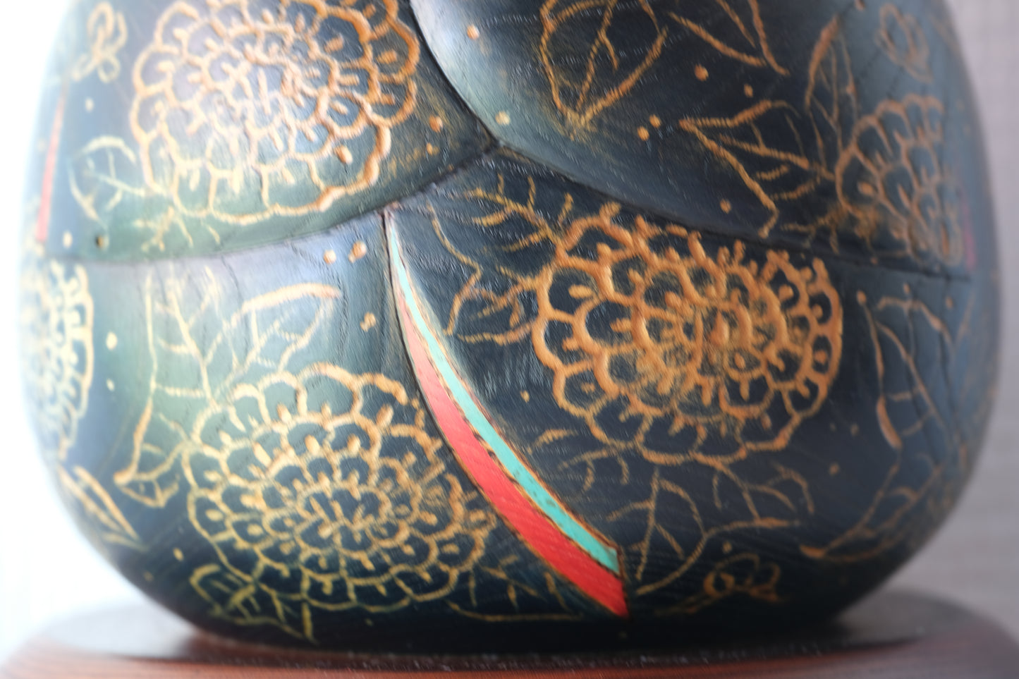 Kokeshi Art by Sansaku Sekiguchi 関口 三作 (1925-2018) with Hydrangea Flowers