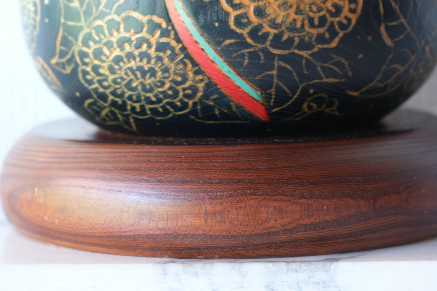 Kokeshi Art by Sansaku Sekiguchi 関口 三作 (1925-2018) with Hydrangea Flowers