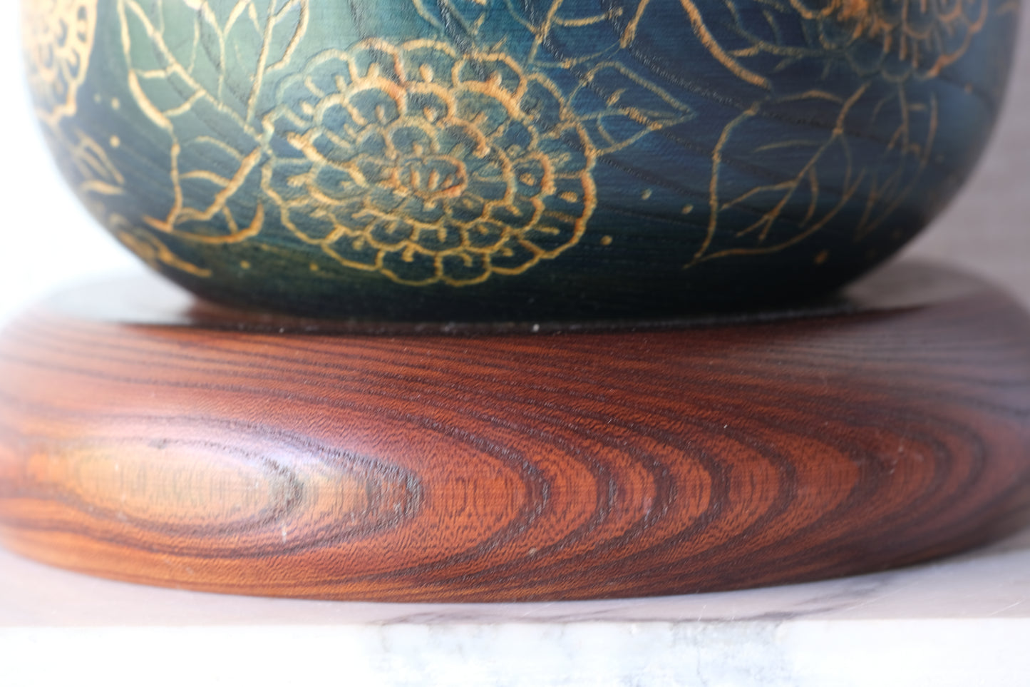 Kokeshi Art by Sansaku Sekiguchi 関口 三作 (1925-2018) with Hydrangea Flowers