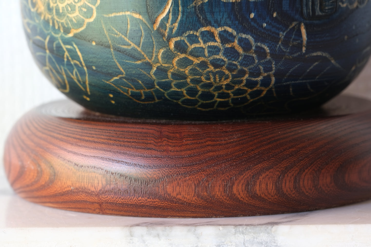 Kokeshi Art by Sansaku Sekiguchi 関口 三作 (1925-2018) with Hydrangea Flowers